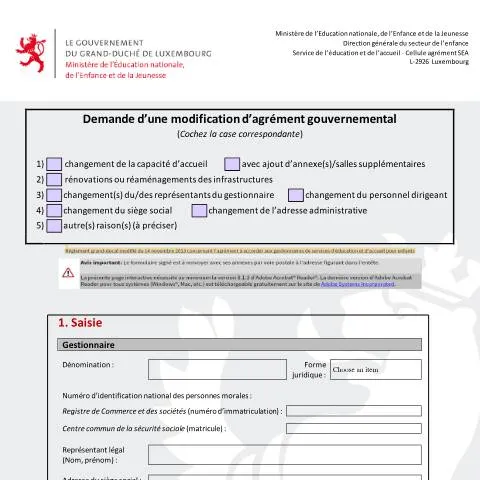 Aperçu du document Demande de modification d'agrément pour crèches au Luxembourg — Famille (CERFA n°modification-agrement)