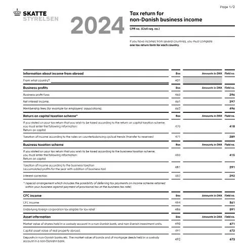 Document preview: Skattemelding for udenlandsk virksomhed - Formular 04.011 — Skatter & skat (CERFA n°04.011)
