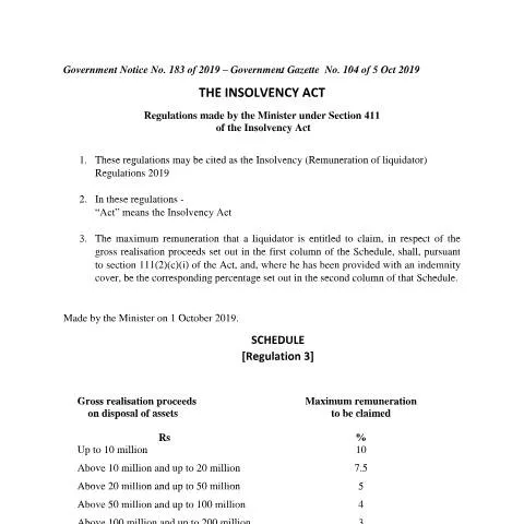 Document preview: Understanding the Reg for Remun of Liquidator and Receiver — Government & admin (Reg-for-Remun-of-Liquidator-and-Receiver-according-GN-183-and-184-of-2019-and-)