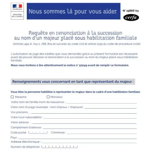 Aperçu du document Procédure de renonciation à la succession pour majeur sous — Juridique & justice (Cerfa 15866*03)