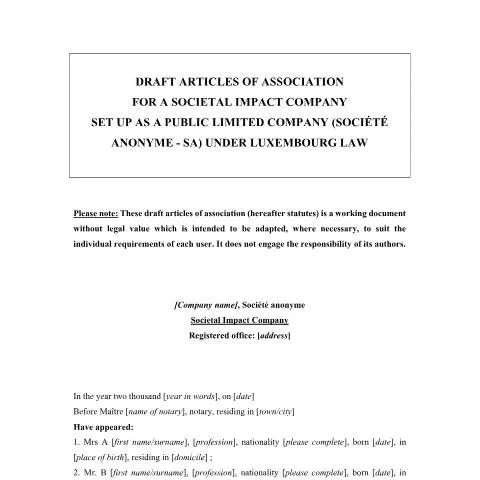 Aperçu du document Comprendre les statuts-types de la SA SIS au Luxembourg — Démarches administratives (CERFA n°statuts-types-sa-sis)