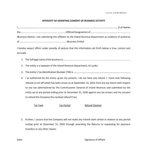 Document preview: Understanding the Affidavit for Business Entities in Sri Lanka — Taxes