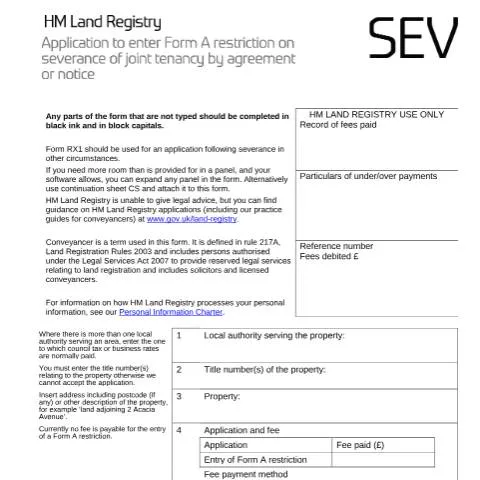 Document preview: Converting Joint Property Ownership: Form A Restriction (SEV) Guide — Legal & justice