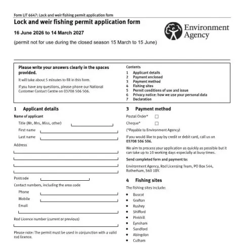 Document preview: River Thames Lock and Weir Fishing Permit Application — Government & admin (LIT 6647)