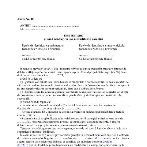 Document preview: Reîntregirea Garanției în România - OPANAF 1940/2023 — Formalități administrative (CERFA n°A10_OPANAF_1940_2023)