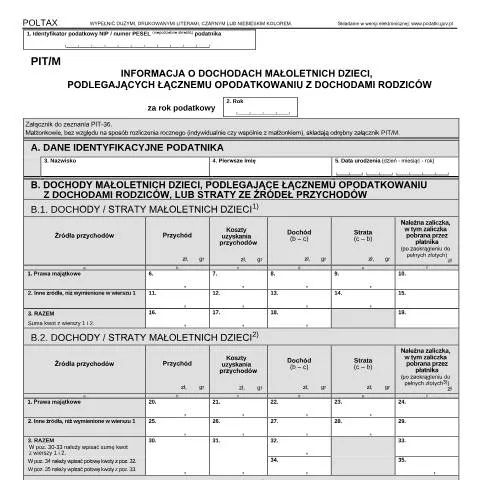Document preview: Jak wypełnić formularz PIT/M dla małoletnich dzieci? — Podatki i fiskalność (CERFA n°PIT/M)