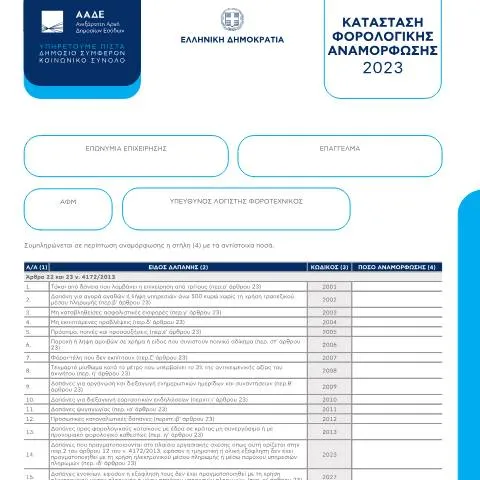 Document preview: Η Σημασία της Κατάστασης Φορολογικής Αναμόρφωσης — Φόροι & φορολογία (CERFA n°E3 KAT.FOR.AN.)