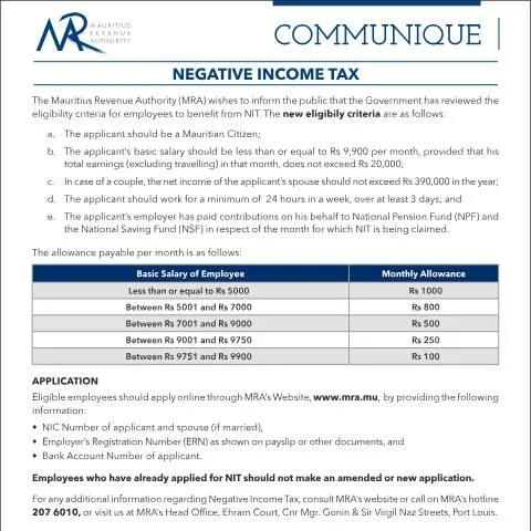 Document preview: Understanding the Negative Income Tax Scheme in Mauritius — Taxes (CommuniqueNIT111117)