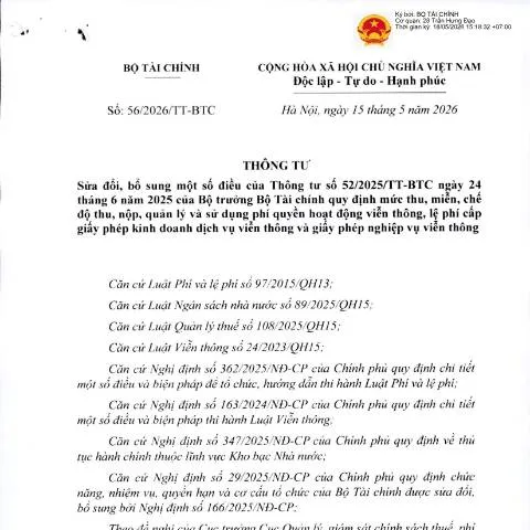 Document preview: Cập nhật mới nhất về Thông tư 56/2026/TT-BTC — Thủ tục hành chính (CERFA n°56/2026/TT-BTC)