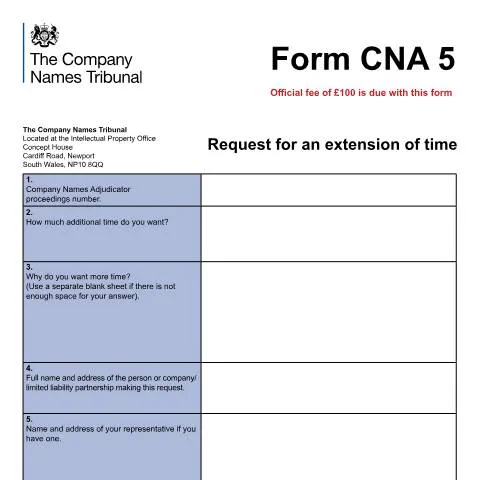 Document preview: Understanding the CNA 5 Form for Company Name Extensions — Legal & justice