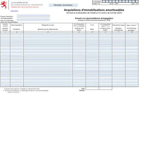 Aperçu du document Comprendre le tableau d'amortissement des biens amortissables — Impôts & fiscalité (CERFA n°113)