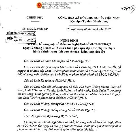 Document preview: Nghị định 132/2026/NĐ-CP: Bước tiến mới trong lĩnh vực kế toán — Doanh nghiệp & chuyên nghiệp (CERFA n°132/2026/NĐ-CP)
