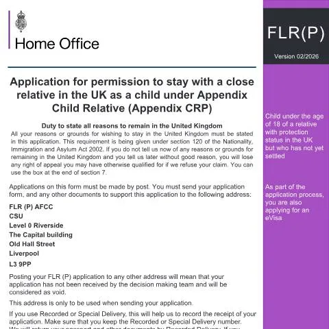 Document preview: UK Child Relative Protection Application: FLR(P) Pathway Guide — Immigration & visas