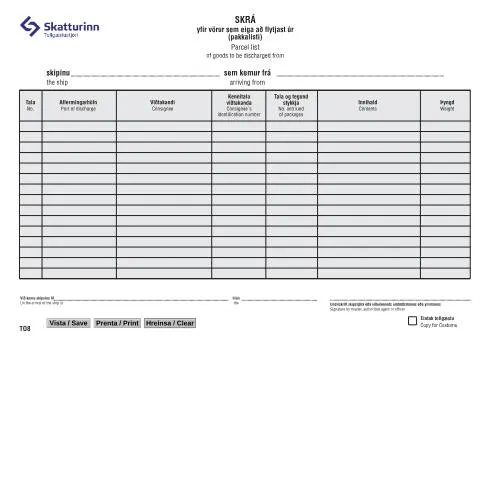Document preview: Hagnýtar upplýsingar um TO8 Pakkalista — Tollur & innflutningur