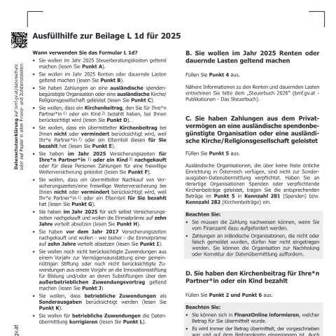 Dokumentvorschau: Wichtige Informationen zum Formular L1d-Erl für 2025 — Steuern (L1d-Erl)