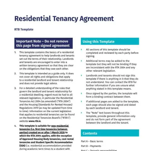 Document preview: Residential Tenancy Agreement for Use in Ireland — Housing