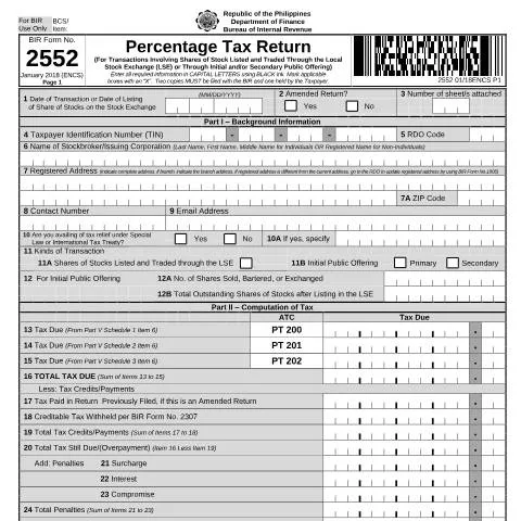 Document preview: Navigating BIR Form No. 2552 for Stock Transactions — Taxes (CERFA n°2552)