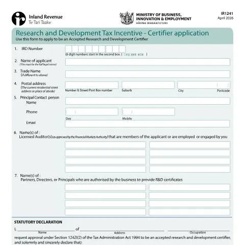 Document preview: Understanding the IR1241-2026-Apr Form for R&D Compliance — Government & admin (CERFA n°IR1241)