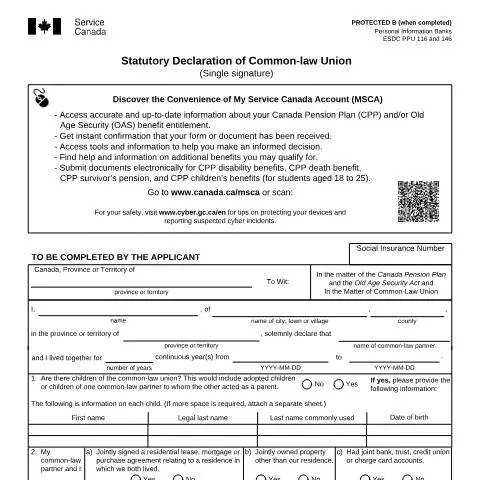 Document preview: Understanding the Common-law Union Declaration in Canada — Civil status & identity (CERFA n°ISP3104CPP)
