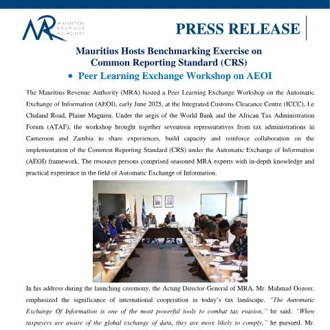 Document preview: Insights from the AEOI Peer Learning Exchange Workshop — Government & admin (PressRelease-18062025)