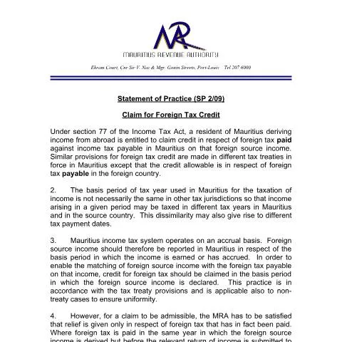 Document preview: Understanding the SP 02/09 Foreign Tax Credit Process — Government & admin (CERFA n°SP_FTaxCredit)