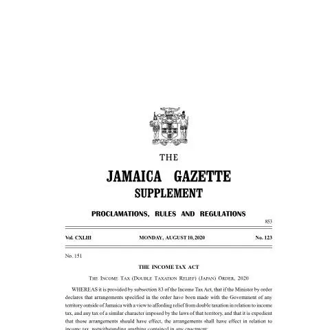 Document preview: Jamaica-Japan Double Taxation Relief Application — Immigration & visas (CERFA n°jamaica_japan_dta)