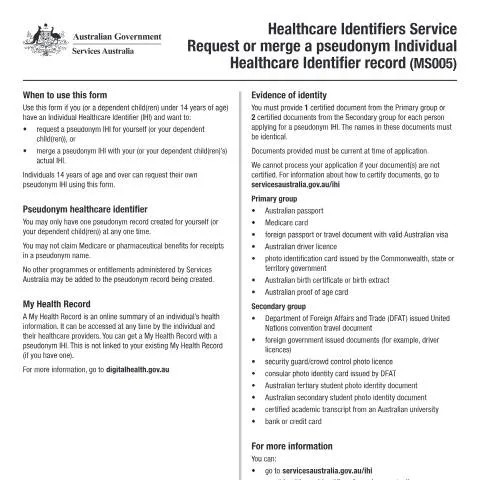 Document preview: Understanding the Pseudonym IHI Record Request Process — Health (CERFA n°MS005)