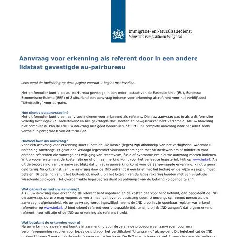 Documentvoorvertoning: Formulier 7007: Cruciaal voor Au-Pairbureaus in Nederland — Immigratie & visa (CERFA n°7007)