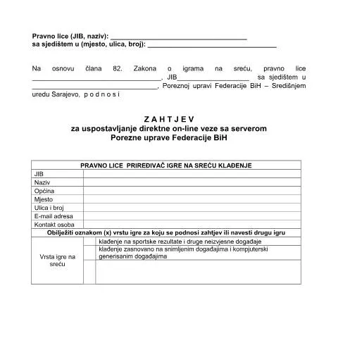 Document preview: Uspostavljanje online veze sa Poreznom upravom FBIH — Administrativne procedure (CERFA n°ZUOM-K)