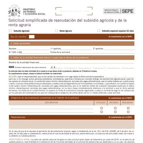 Vista previa del documento Solicitud Simplificada para Subsidios Agrarios — Impuestos
