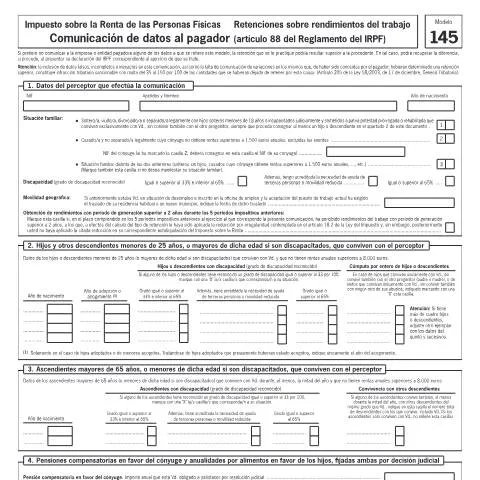 Vista previa del documento Entiende el Modelo 145 y su importancia en la tributación española — Impuestos (CERFA n°145)