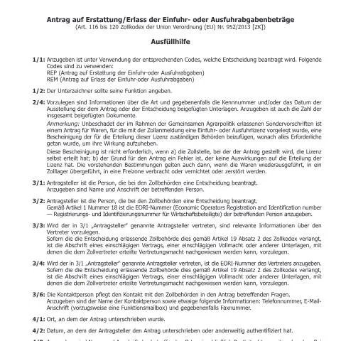 Dokumentvorschau: Leitfaden für das Za255-Erl Formular zur Zollabgaben-Erstattung — Behörden & Verwaltung (CERFA n°Za255-Erl)