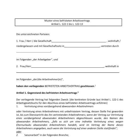 Aperçu du document Comprendre le contrat de travail à durée déterminée au Luxembourg — Emploi & travail (CERFA n°cdd)