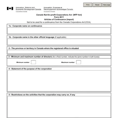 Document preview: Understanding the Articles of Continuance (Import) Form for ISED-ISDE — Government & admin (Form 4011)