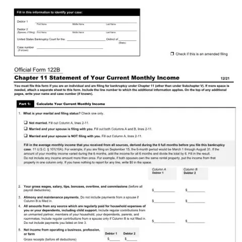 Document preview: Guide to Official Form 122B: Your Current Monthly Income in Chapter 11 — Legal & justice (122B)