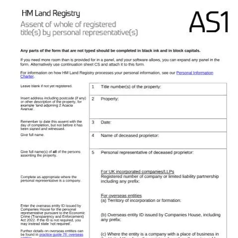 Document preview: Understanding AS1 Assent Forms for Property Transfer After Death — Legal & justice