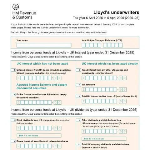 Document preview: Lloyd's Underwriters Tax Guide: SA103L Form Requirements — Taxes