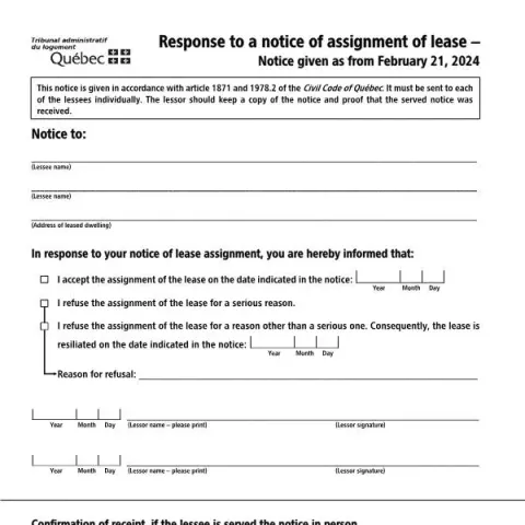 Document preview: Understanding the Response to a Notice of Lease Assignment — Housing (TAL-828A-E)