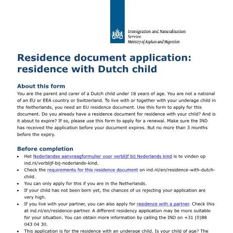 Documentvoorvertoning: Verblijfsdocument aanvragen als ouder van een Nederlands kind — Immigratie & visa (CERFA n°B10004E)