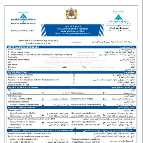 Aperçu du document Guide pour la déclaration d'identité fiscale au Maroc — Impôts & fiscalité (CERFA n°ADP006B-25I)