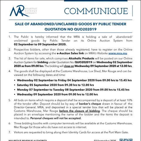 Document preview: Understanding the Public Tender Process for Unclaimed Goods — Government & admin (CERFA n°CommuniqueQ202019)