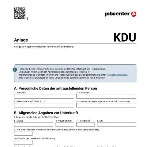 Dokumentvorschau: Wichtige Informationen zur Anlage KDU für Bürgergeld — Wohnen (CERFA n°anlagekdu_ba032980)