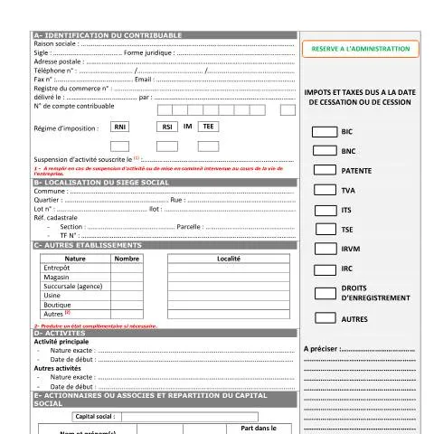 Aperçu du document Formulaire DFC : Clé de la conformité fiscale pour les entreprises — Impôts & fiscalité