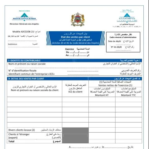 Aperçu du document Déclaration détaillée des ventes par client au Maroc — Impôts & fiscalité (CERFA n°ADC020B-21I)