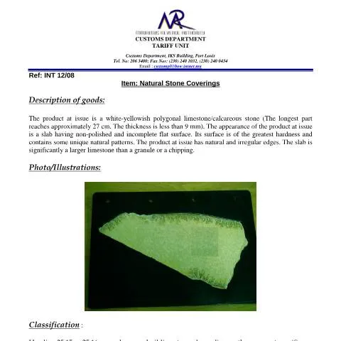 Document preview: Understanding the Classification of Natural Stone Coverings in — Government & admin (NaturalStoneCoverings01)