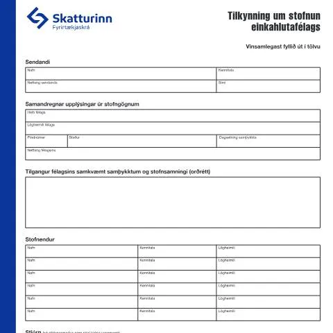 Document preview: Skref að stofnun einkahlutafélags á Íslandi — Fyrirtæki & atvinnulíf (CERFA n°RSK 17.21)
