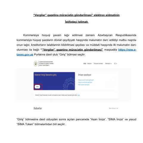 Document preview: Kommersiya hüquqi şəxslərin ləğvi prosesinin ilk məlumatı — Vergilər & maliyyə