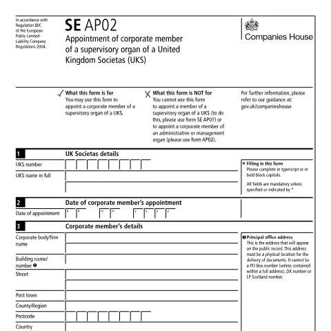 Document preview: Understanding the SE AP02 Form for Corporate Appointments — Business