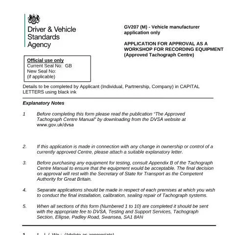 Document preview: Understanding the Approved Tachograph Centre Application Process — Vehicle & driving