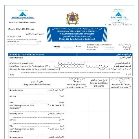 Aperçu du document Déclaration des revenus de placements étrangers au Maroc — Impôts & fiscalité (CERFA n°ADM140B-15I)